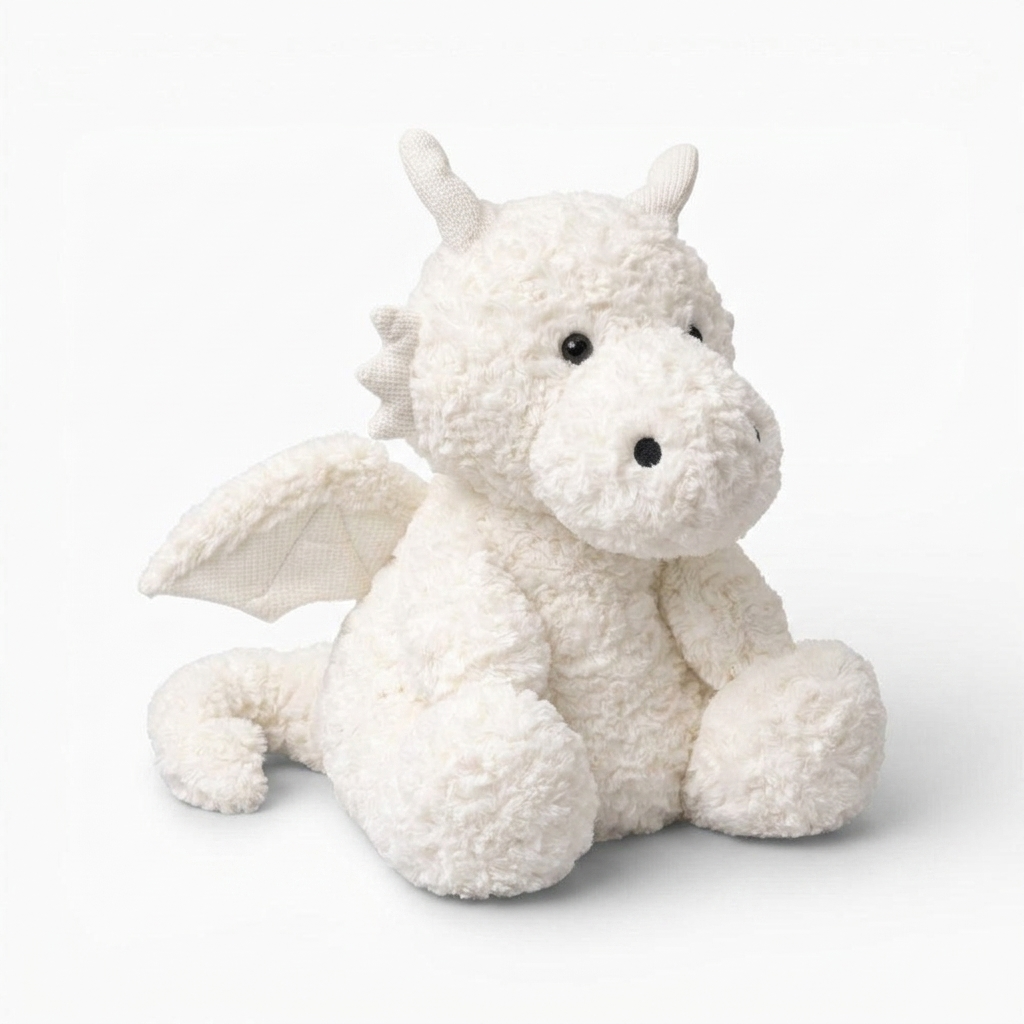 Witte draakknuffel met vleugels, 20–55 cm